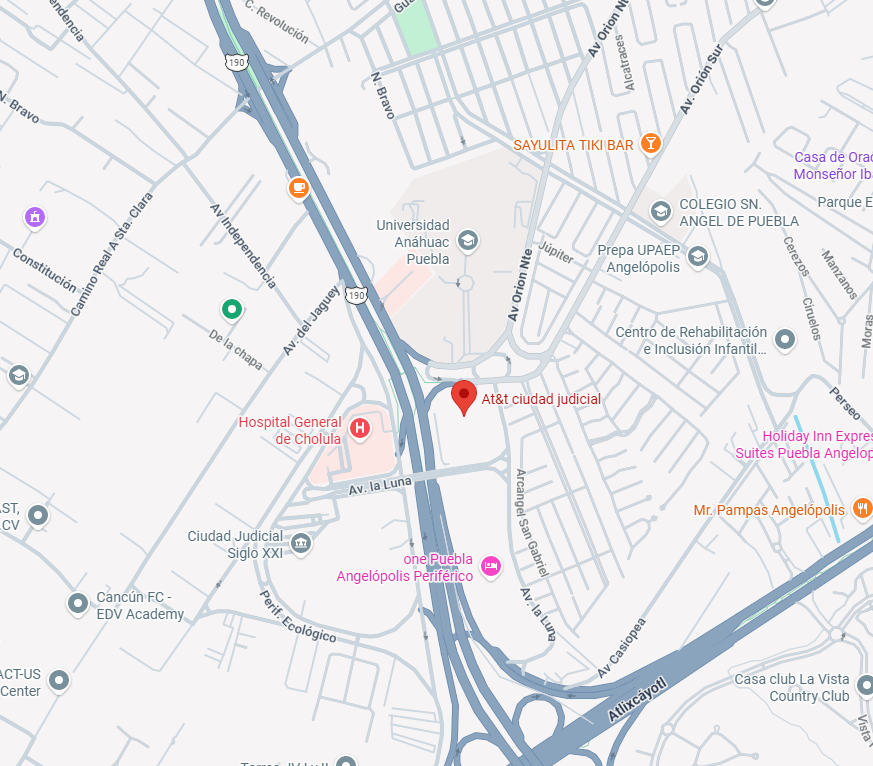 Mapa de Google Maps con la ubicación de AT&T Ciudad Judicial